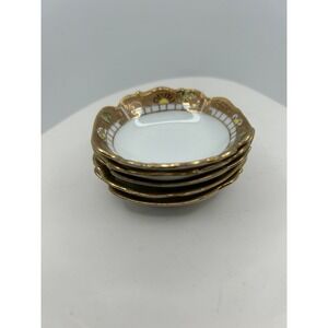 Antique Nippon Hand Painted Porcelain Nut Dishes Set of 5 Gold Scalloped 3 inch